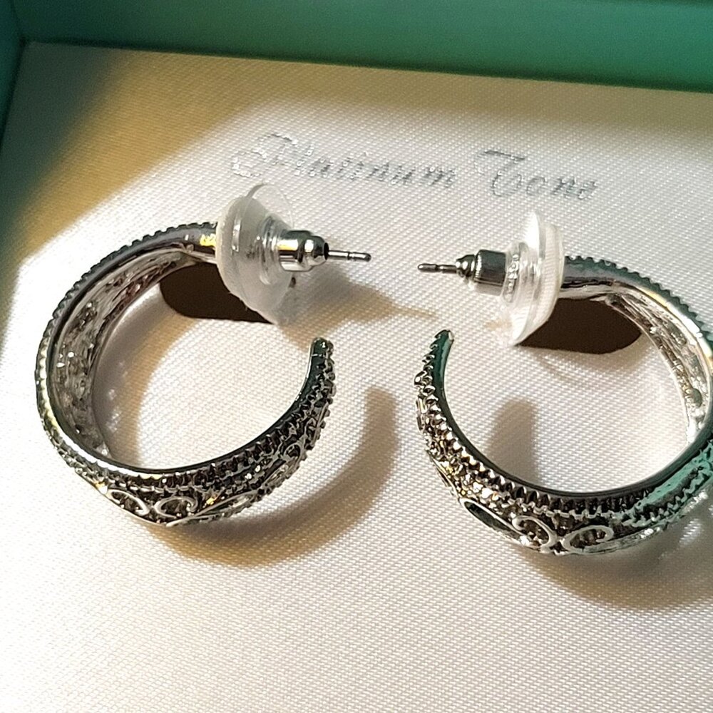 Platinum Tone Hoops Earrings